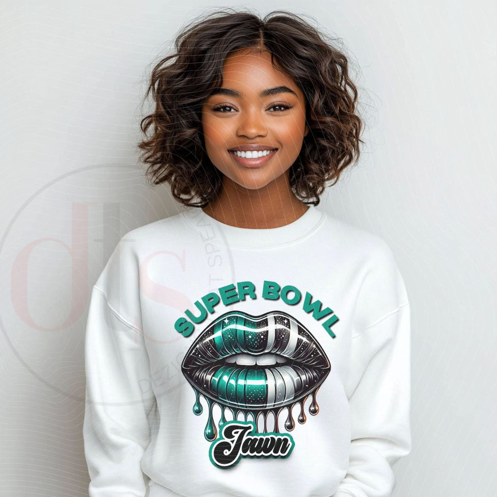 Super Bowl Jawn Sweatshirt – Football Fan Apparel with Stylish Dripping Lips Design