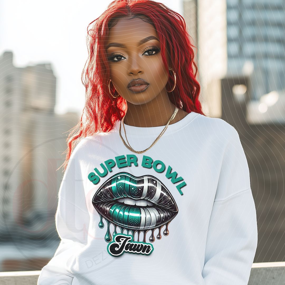 Super Bowl Jawn Sweatshirt – Football Fan Apparel with Stylish Dripping Lips Design